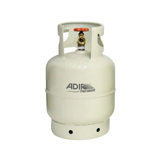 Tanque de gas portátil Adir Premium color beige con válvula de seguridad y manija protectora para uso doméstico.