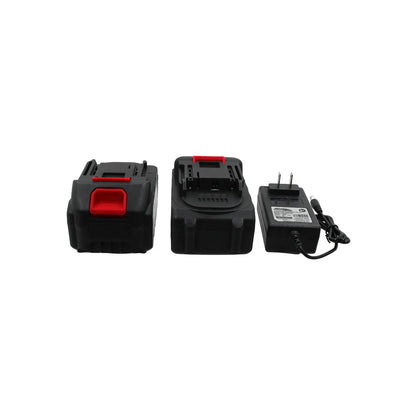 Kit de 2 baterías de litio recargables ADIR con cargador para herramientas eléctricas inalámbricas color negro y rojo.