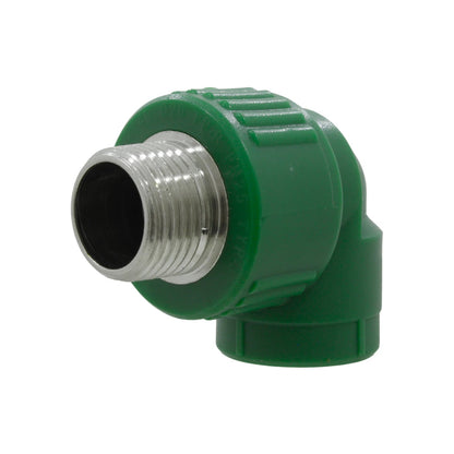 Codo PPR verde 90° rosca exterior macho 20mm (1/2 pulgada) para fontanería