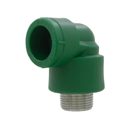 Codo PPR verde 90 grados de 25mm (Ø25) con rosca exterior macho para instalaciones de fontanería