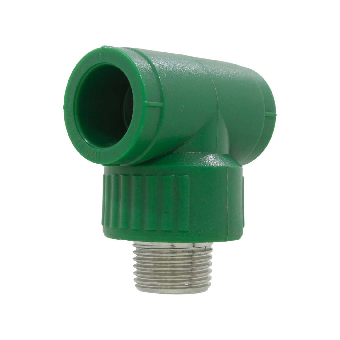Tee de PPR verde con rosca exterior macho, conexión para tuberías de agua potable.