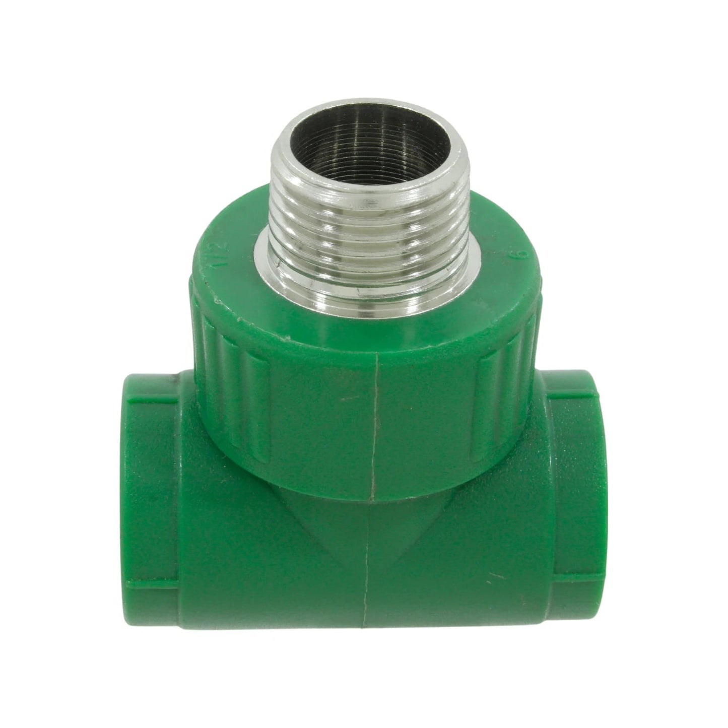 Tee PPR verde 20mm (1/2") con rosca macho exterior para conexión de tuberías hidráulicas