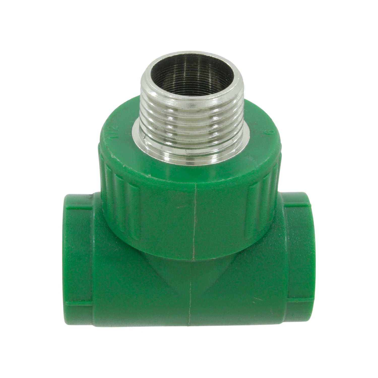Tee PPR verde 20mm (1/2") con rosca macho exterior para conexión de tuberías hidráulicas