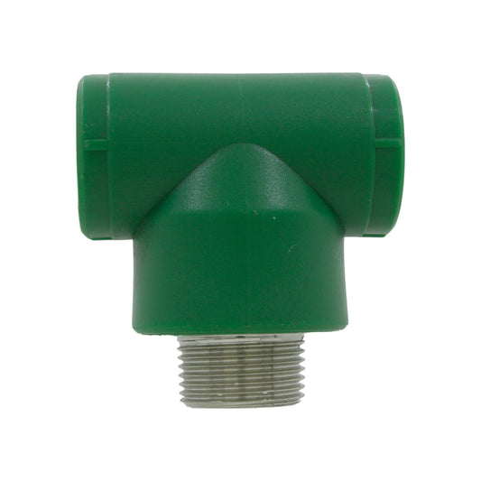 Tee PPR verde 25mm (3/4") con rosca exterior macho para tuberías de agua caliente y fría