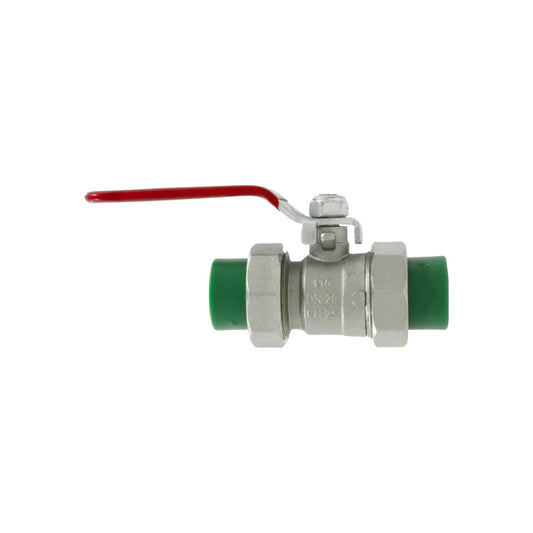 Válvula de esfera PPR desmontable 20mm con maneta roja para tuberías de agua y fontanería
