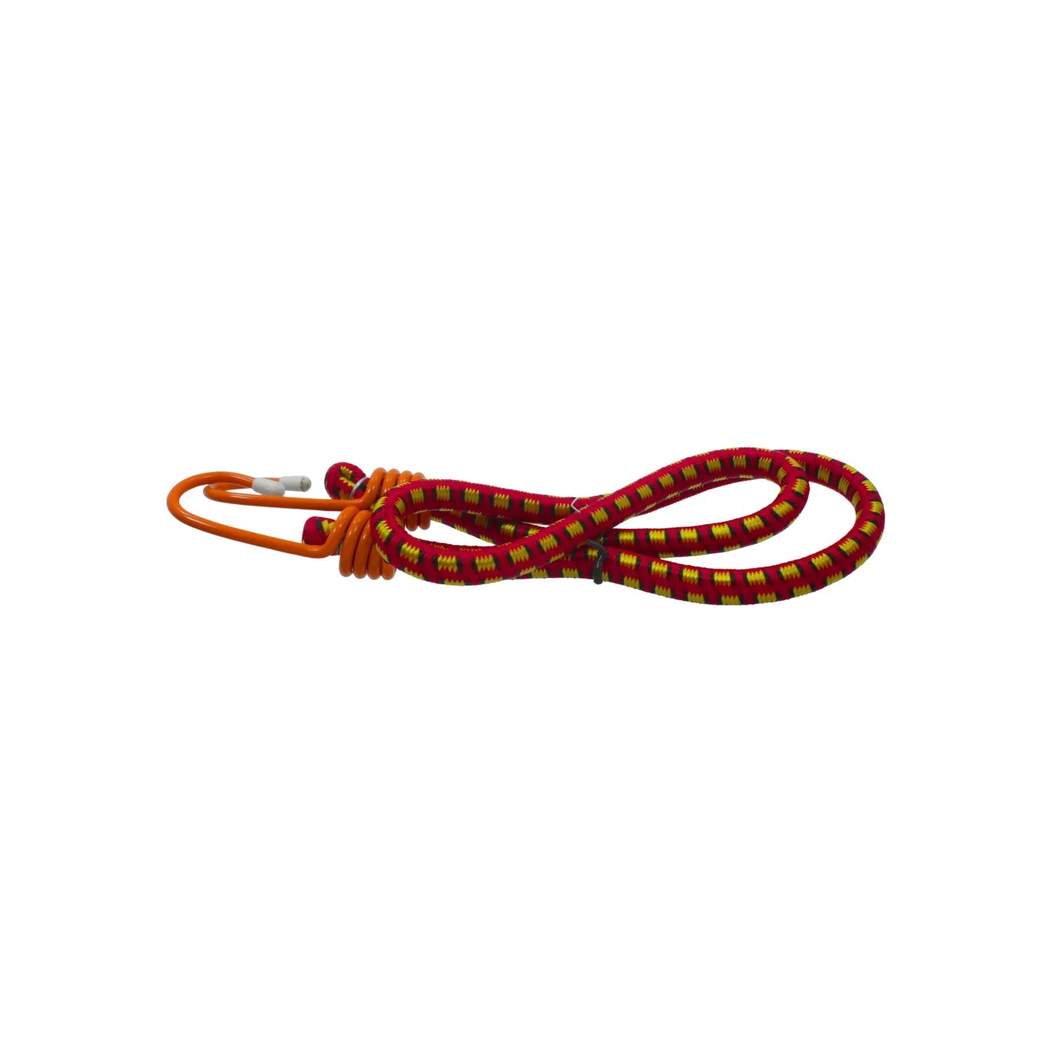 Tensor elástico rojo y amarillo de 90 cm con ganchos naranjas para sujetar cargas