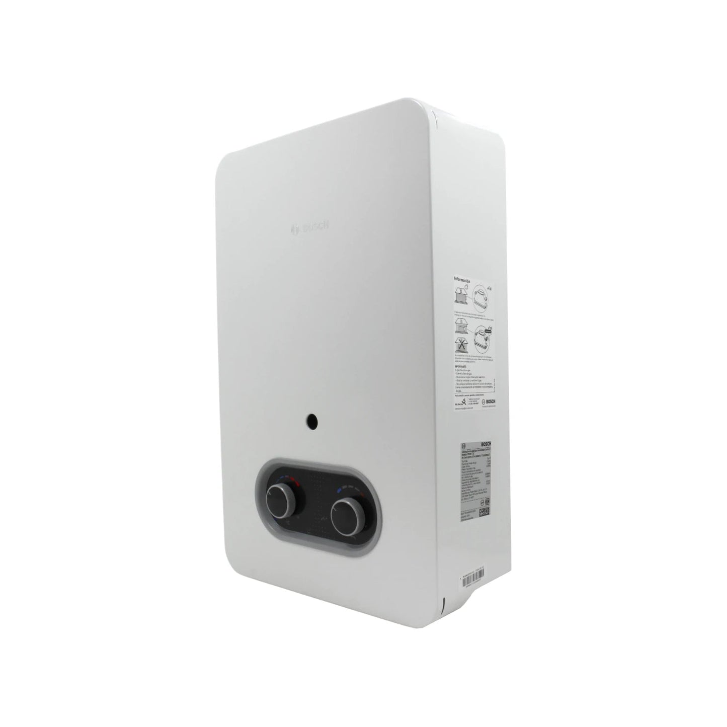 Boiler instantáneo Bosch 7 litros blanco con controles de temperatura, ideal para agua caliente eficiente