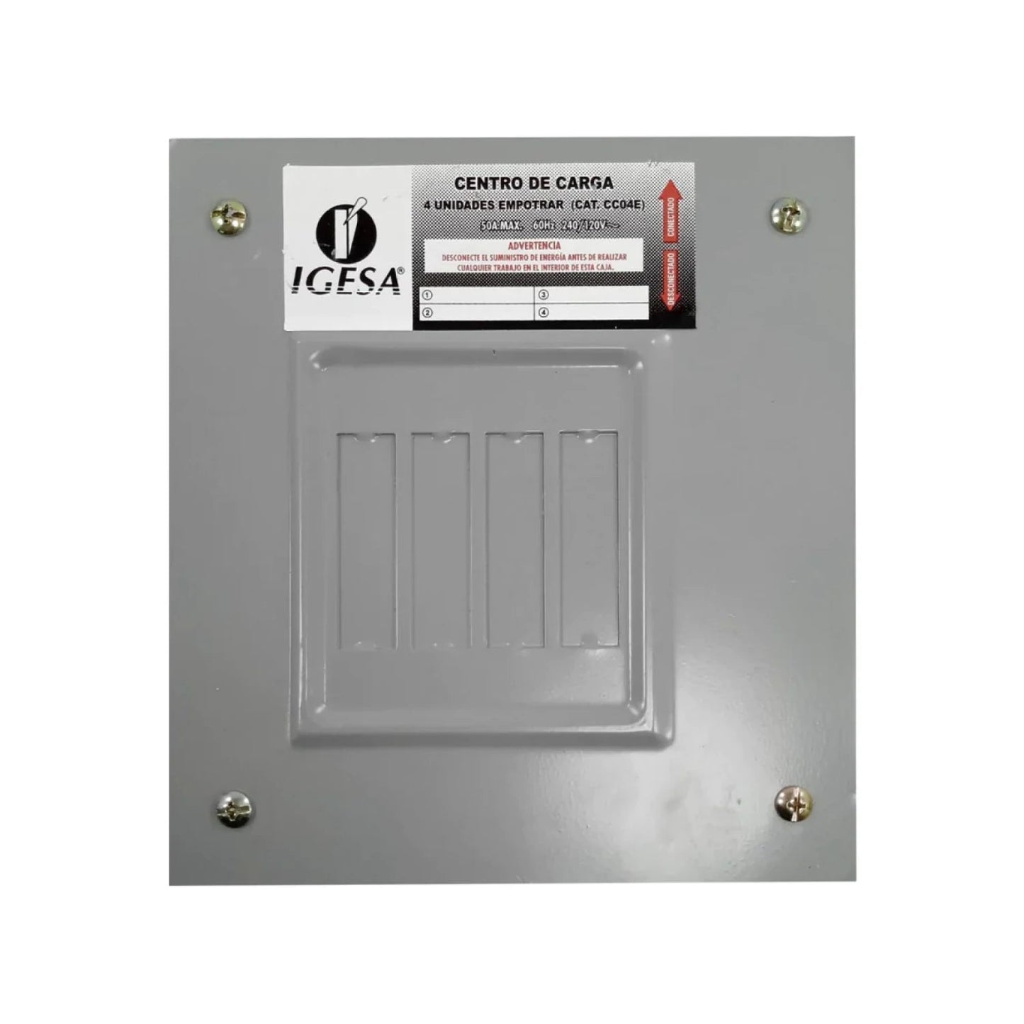 Centro de carga eléctrico IGESA gris, 4 pastillas para empotrar, panel 50A 240V.