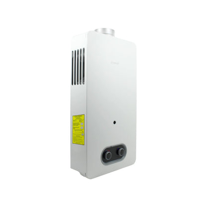 Calentador de agua instantáneo Bosch blanco, con controles, alta eficiencia energética.