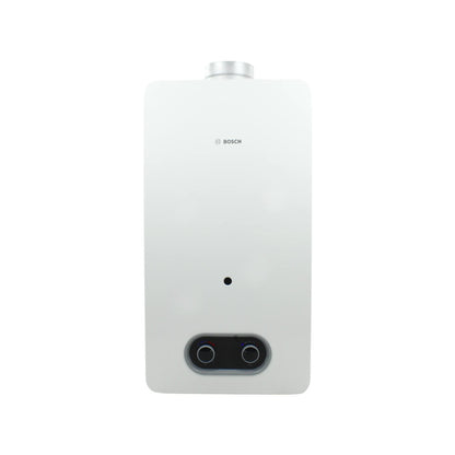 Boiler instantáneo Bosch blanco, calentador de agua compacto mural con perillas de control