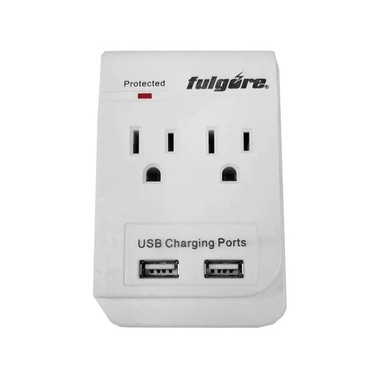 Multicontacto de pared blanco Fulgore con 2 tomas de corriente AC y 2 puertos USB, supresor de picos