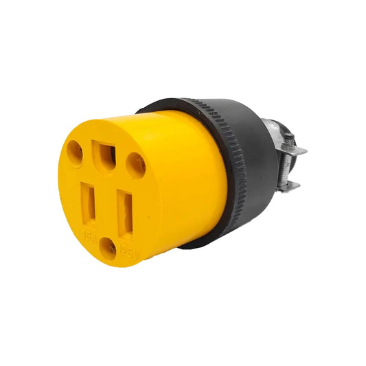 Contacto industrial hembra amarillo 15A 125V para extensiones eléctricas de alta resistencia
