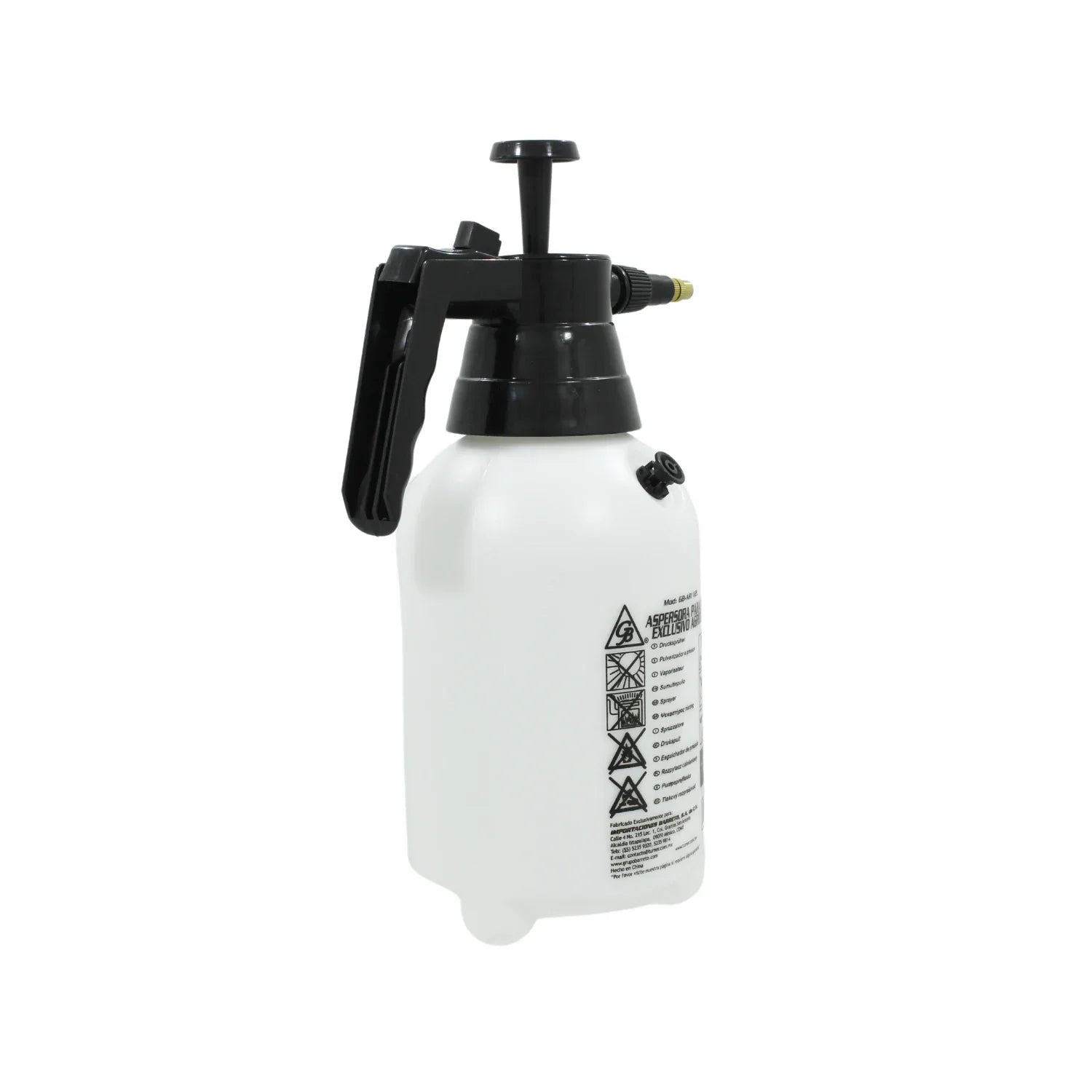 Bomba fumigadora manual de presión de 1.5 litros, color blanco y negro, para uso en jardín o limpieza
