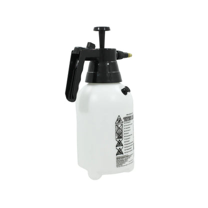 Bomba fumigadora manual de presión de 1.5 litros, color blanco y negro, para uso en jardín o limpieza