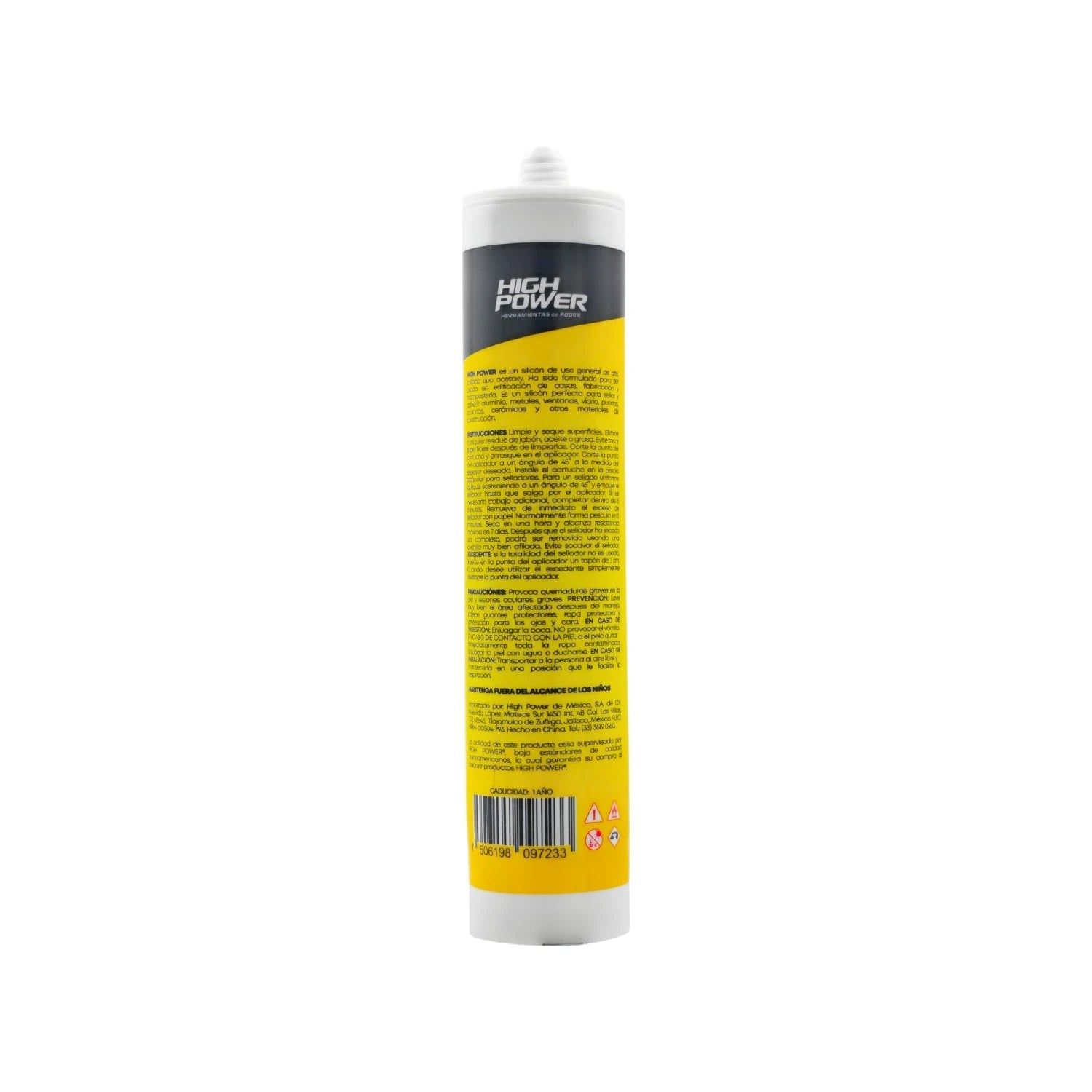 Silicón negro High Power 300 ml para sellado de uso general en ferretería y construcción.