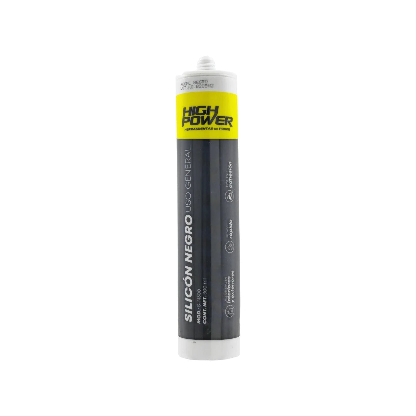 Silicón negro High Power 300ml uso general, secado rápido, excelente adhesión para interiores y exteriores