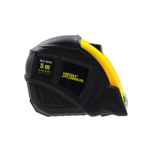 Flexómetro High Power negro y amarillo de 5 metros, cinta de 25mm para medición profesional