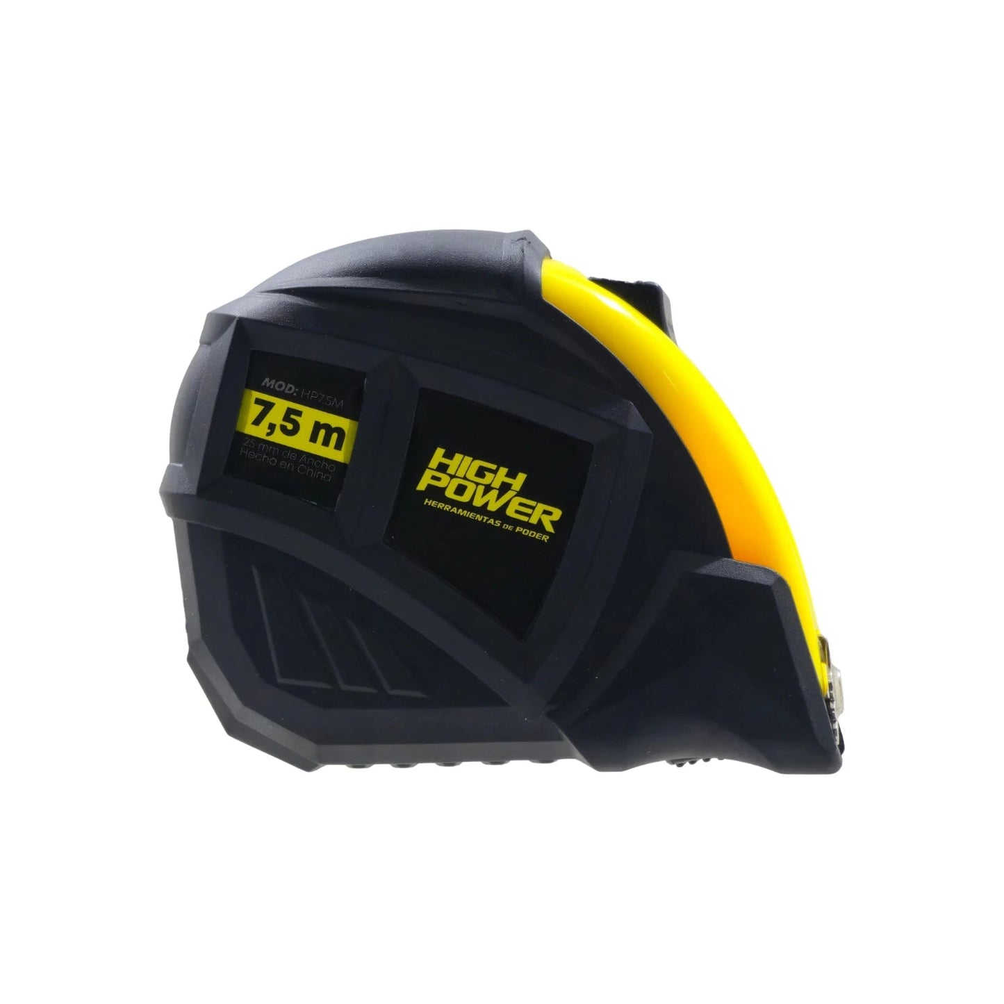 Flexómetro profesional High Power 7.5 metros, negro y amarillo, de 25mm de ancho para construcción