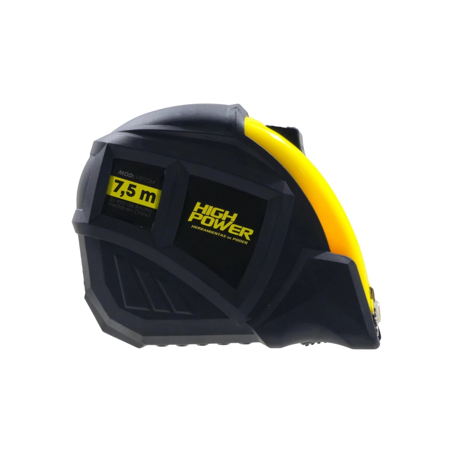 Flexómetro profesional High Power 7.5 metros, negro y amarillo, de 25mm de ancho para construcción