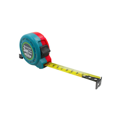 Flexómetro Victeche 3m x 10ft cinta métrica de 19mm azul y rojo con freno y gancho para medición precisa.