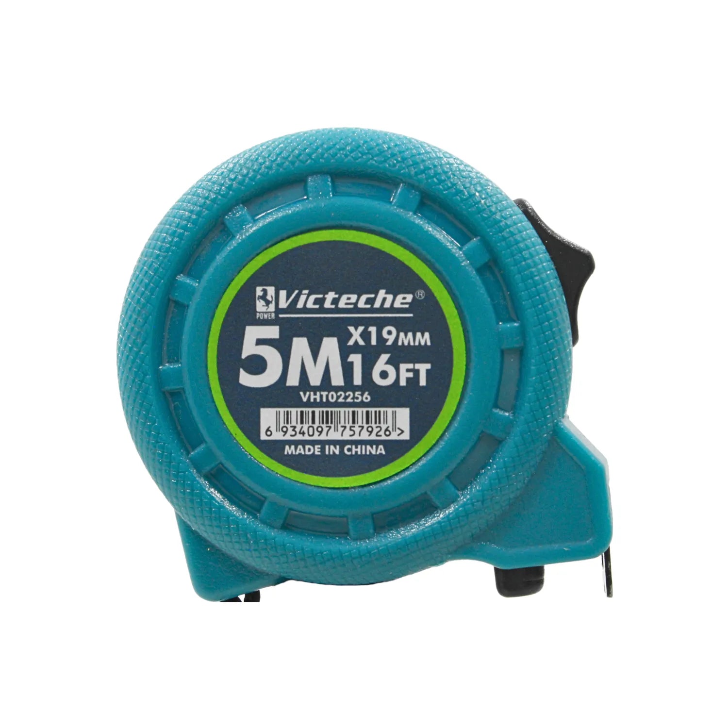 Flexómetro Victeche 5m 16ft x 19mm cinta métrica color turquesa con carcasa de goma antideslizante