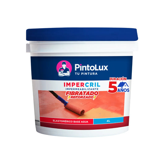 Impermeabilizante PintoLux Impercril fibratado terracota 4L, con 5 años de protección, elastomérico.
