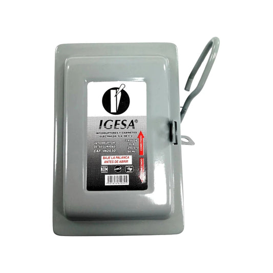 Interruptor de seguridad eléctrico Igesa IN2030 gris con palanca, 2 polos 30A 250V.