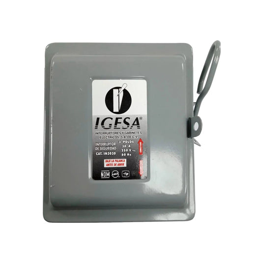 Desconectador de seguridad eléctrico Igesa IN3030 gris, 3 polos, 30A 250V, para circuitos industriales