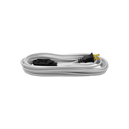 Extensión eléctrica blanca de 8 metros, cable enrollado con enchufe 3 polos y 3 contactos para uso interior.