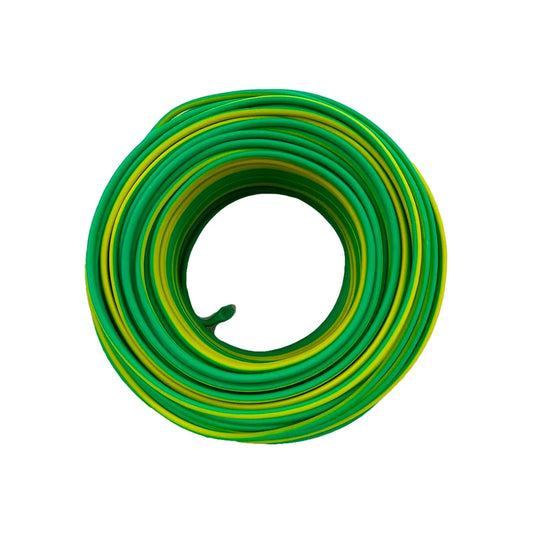 Cable eléctrico de tierra calibre 10, enrollado, con aislante bicolor verde y amarillo
