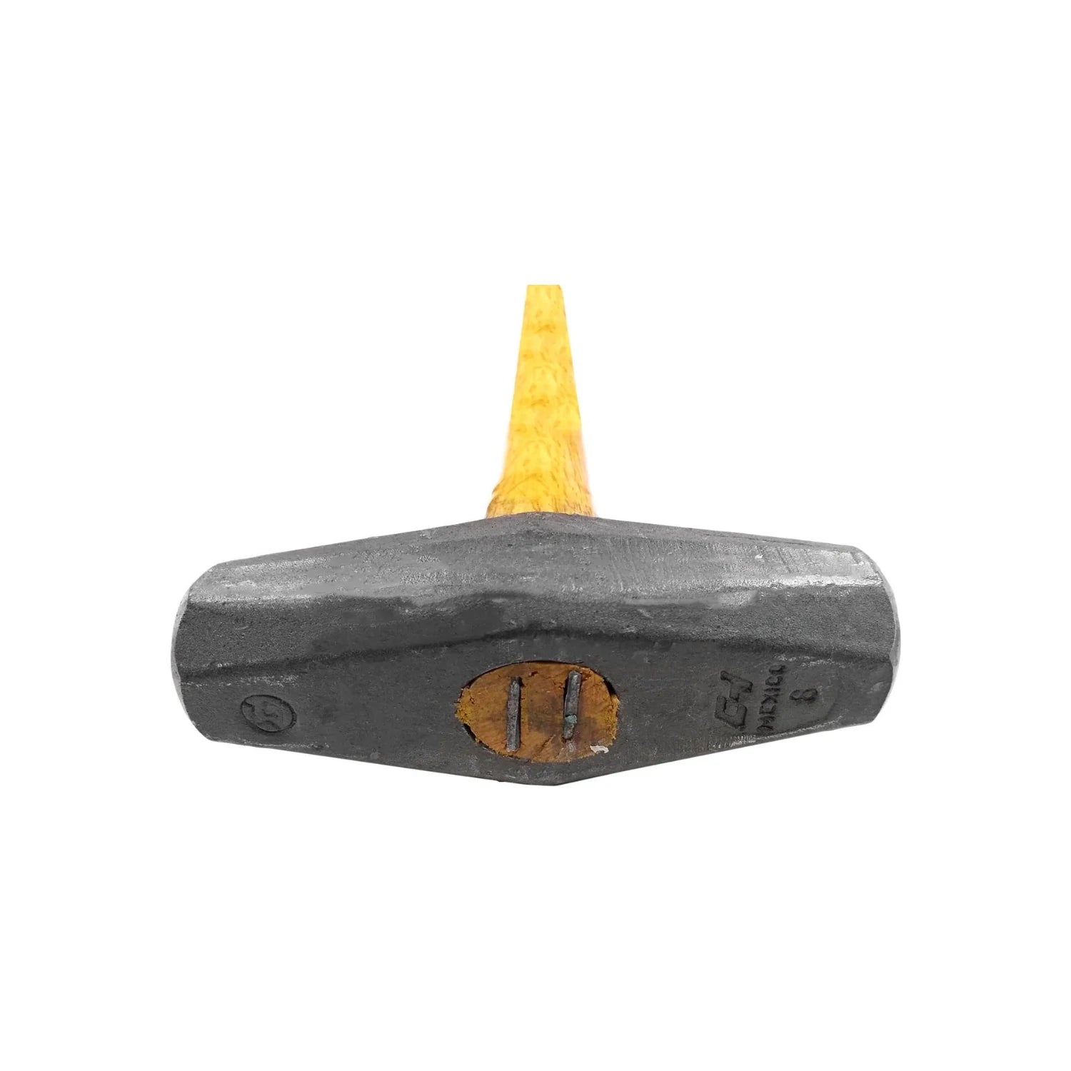 Marro pesado de 8 libras con cabeza de acero gris oscuro, inserto de mango de madera amarillo. Marca CH, hecho en México.