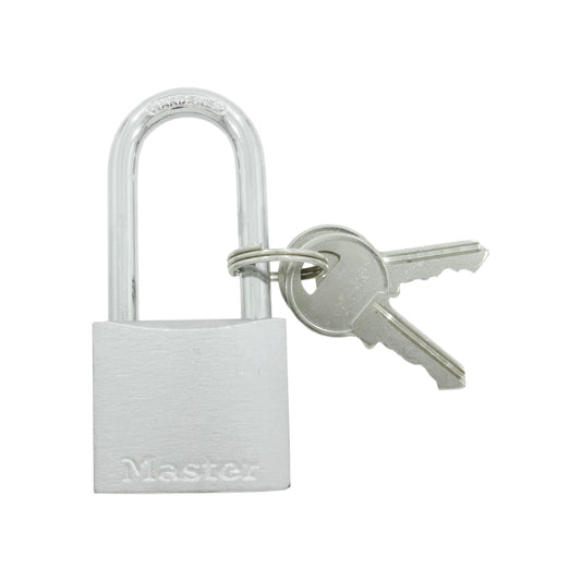 Candado Master Lock metálico con gancho largo y dos llaves para seguridad