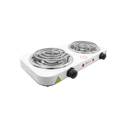 Parrilla eléctrica doble MUNICH blanca con quemadores de espiral y controles individuales