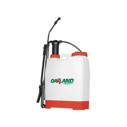 Bomba fumigadora de mochila Oakland 20 litros, blanca con base roja, para jardín y agricultura profesional