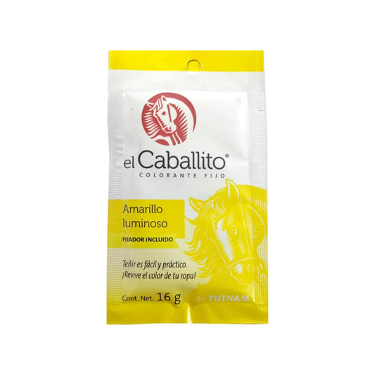 Colorante fijo El Caballito amarillo luminoso 16g con fijador incluido para teñir ropa de Putnam