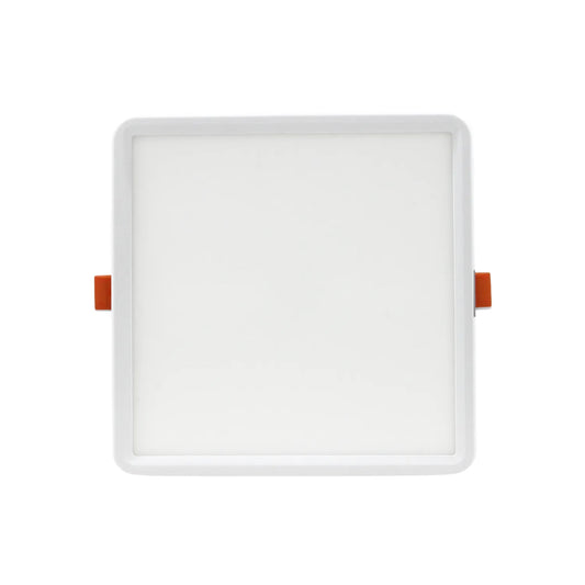 Lámpara panel LED cuadrado empotrable blanco con clips naranja para falso techo