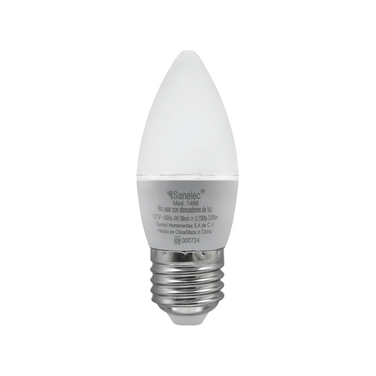 Foco LED Sanelec tipo vela 4W luz fría, rosca E27, para candelabros y decoración interior