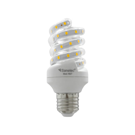 Foco LED espiral Sanelec Mod. 1627 base E27 para ahorro de energía e iluminación eficiente en interiores