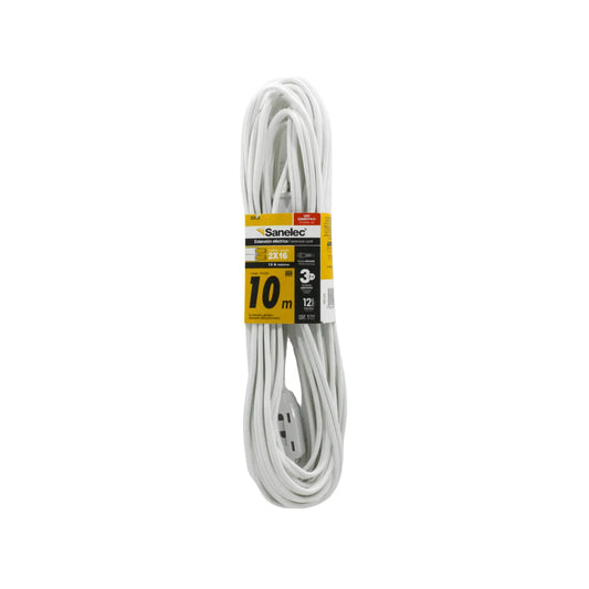 Sanelac extensión eléctrica blanca 10m, calibre 2x16, 13A máximo, uso doméstico