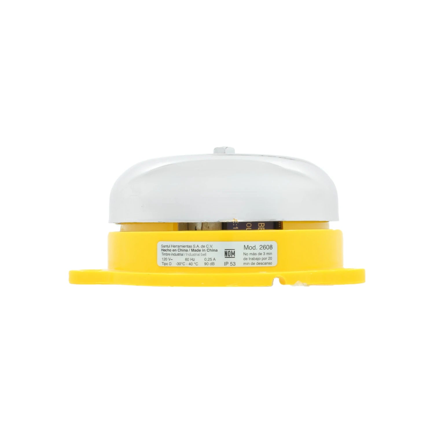 Timbre industrial Santul 2608, campana amarilla 120V 90dB, para señalización y alarmas