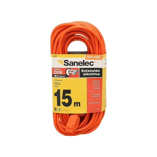 Extensión uso rudo 15 metros naranja Sanelec 2386