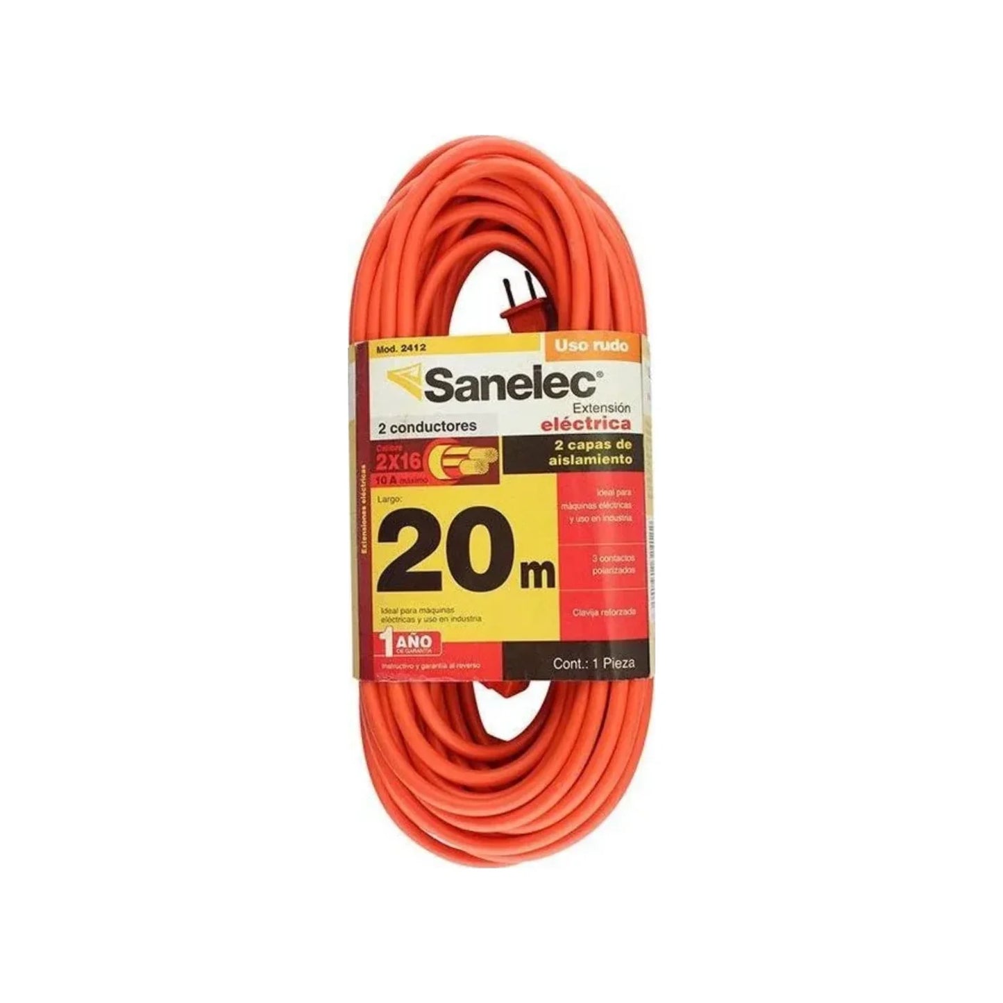 Extensión uso rudo 20 metros naranja Sanelec 2412