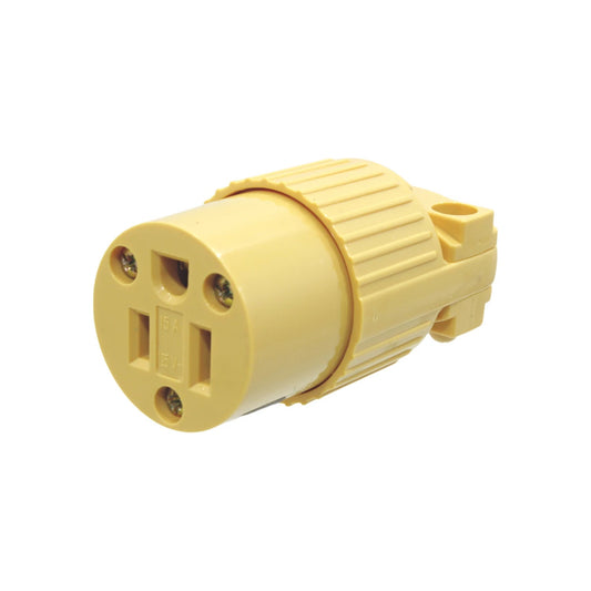 Conector eléctrico industrial hembra 15A 125V color beige para uso rudo, toma de corriente