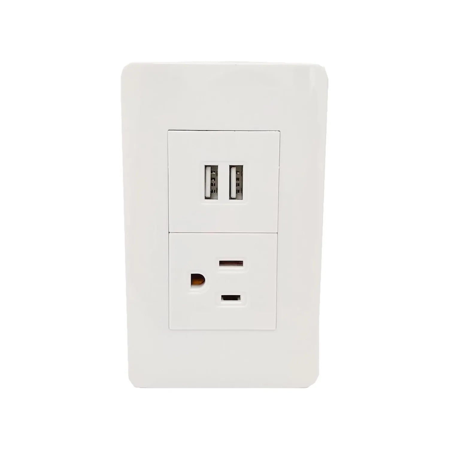 Placa de pared blanca con 1 contacto eléctrico y 2 puertos USB para cargar dispositivos electrónicos
