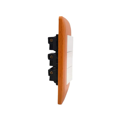 Placa de pared triple para 3 apagadores eléctricos blancos, acabado madera toscana