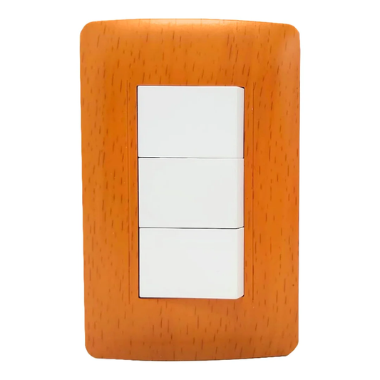 Placa 3 apagadores Sanelec 4510 wooden toscana