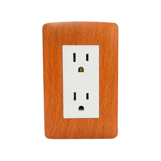 Placa de pared con 2 contactos eléctricos blancos, marco efecto madera tono Toscana