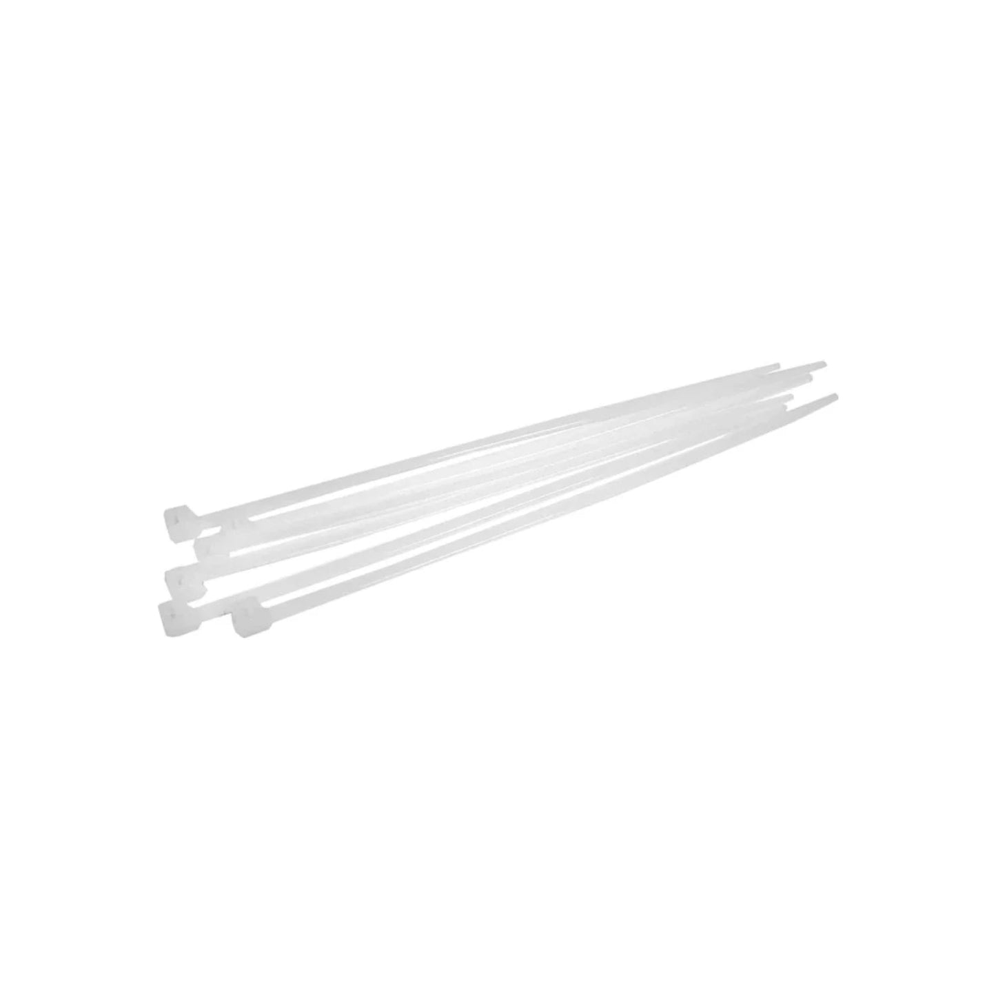 Cinchos blancos de plástico, bridas para organizar cables, sujeción y uso general en ferretería.