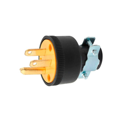 Clavija industrial aterrizada negra 3 polos con sujetador de cable metálico para uso rudo