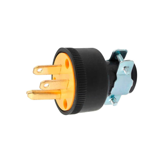 Clavija industrial aterrizada negra 3 polos con sujetador de cable metálico para uso rudo